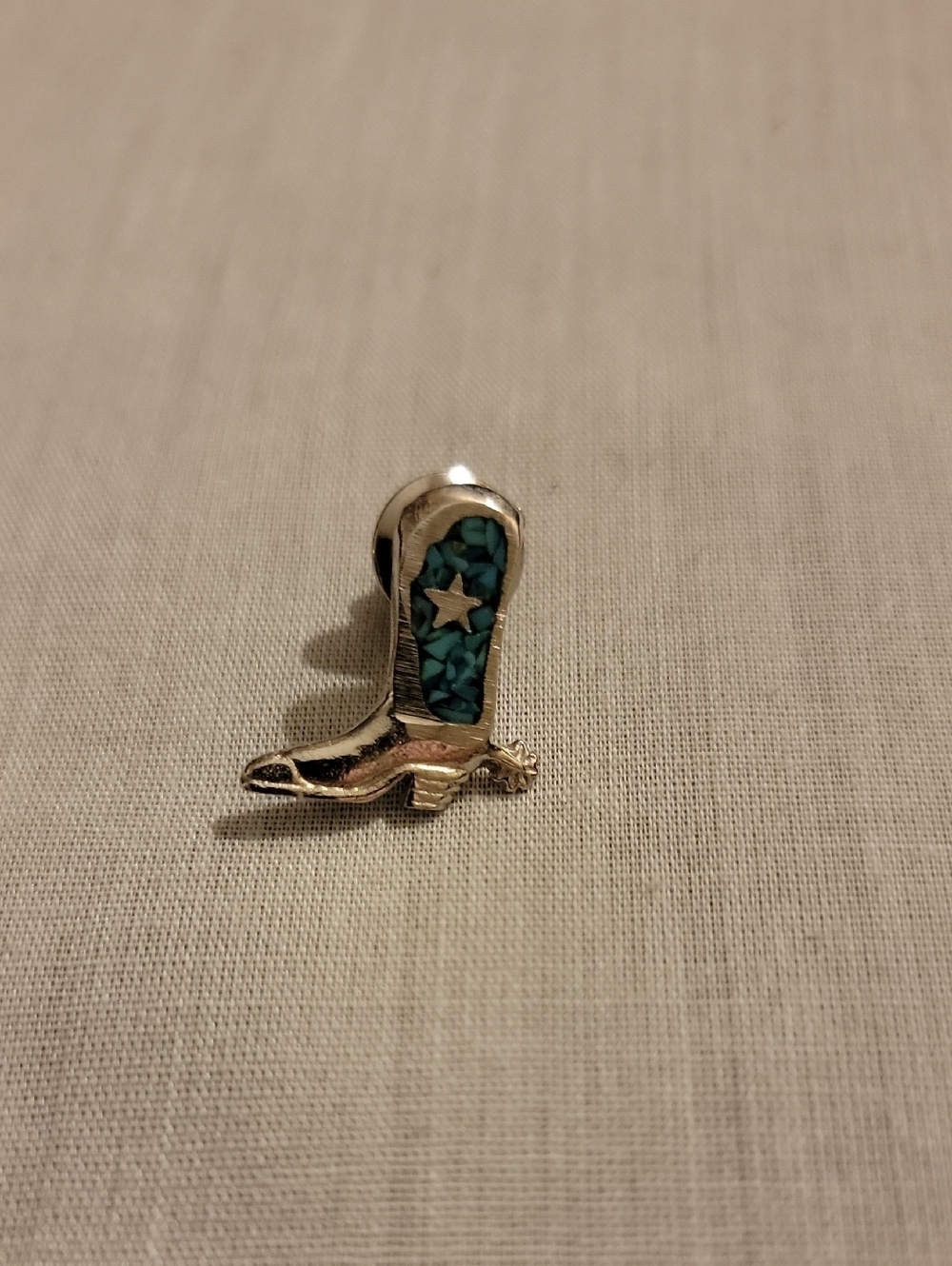 Turquoise Inlay Cowboy Boot Brooch - Silver Tone